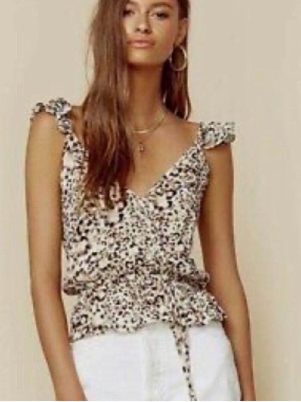 Blue Life Leopard Print Ruffle-Strap Camisole in Beige and Brown